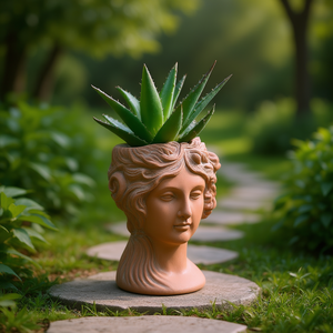 Maceta con Forma de Busto Estilo Griego, Material de Cemento, Maceta para Interiores y Exteriores para Decoración del Hogar y Jardín, Marrón, 8x9x11.5 Pulgadas - Product Image 2