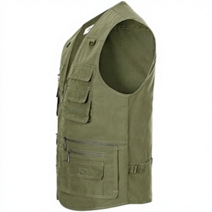 Gilet sans manches pour homme, vert olive, rembourré en polyester, fermeture éclair, vêtement d'extérieur décontracté, respirant, couleur unie, automne - Product Image 1