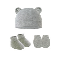 Gorro de bebé de color liso, gorro de bebé con orejas, guantes y cubrepies, Juego de 3 piezas de 0 a 6 meses