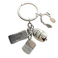 Porte-clés étanche en alliage de zinc à motif de dessin animé - Accessoires tendance sur le thème de l'informatique avec souris d'ordinateur portable &amp;   Breloques pour clavier