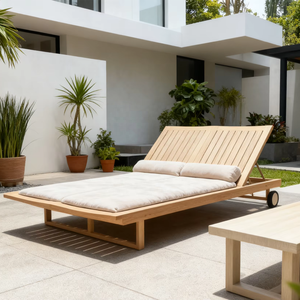 Lit <span class=keywords><strong>de</strong></span> <span class=keywords><strong>soleil</strong></span> Hula moderne en bois massif finition teck naturel <span class=keywords><strong>coussin</strong></span> anti-<span class=keywords><strong>soleil</strong></span> mobilier d'extérieur pour les loisirs cour parc hôtel villa - Product Image 2