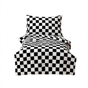 Set di biancheria da letto per bambini KAREVER, geometrico e moderno, <span class=keywords><strong>a</strong></span> quadri bianco e nero, set copripiumino da 4 pezzi per culla - Product Image 1