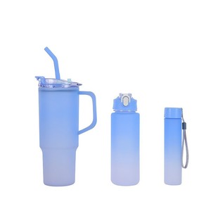 Vaso portátil de plástico degradado de viaje tripartito 3 en 1 para exteriores de 40oz con tapa de pajita con asa para beber directamente en el vaso - Product Image 6
