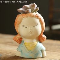 Pot Sukulen Keramik Desain Figurine Lucu Gaya Korea Lukisan Tangan Bernapas Tahan Korosi Pot Bunga Kreatif