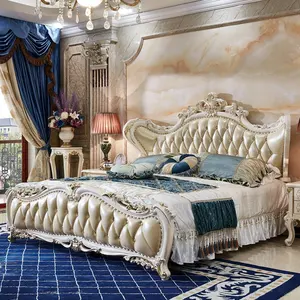 现代仿古设计实木皮革墙床