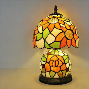 Modern Floral Stained Glass LED <strong>Table</strong> Lamp Resin Base Vintage Handcrafted Shade for Bedroom Living Room Study Decor - Product Image 3