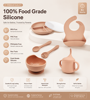 Ensemble d'alimentation de voyage pour bébé avec Logo personnalisé, bavoirs pliables, bol d'aspiration avec paille, tasse d'eau, ensemble d'alimentation pour bébé en Silicone