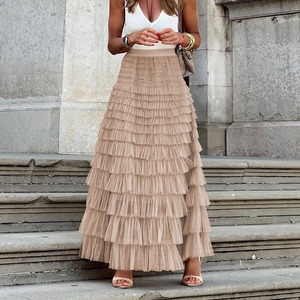 2026 Elegant Ladies Solid Color High Waist A-Line <strong>Full</strong> <strong>Length</strong> <strong>Skirts</strong> Women Mesh Cake <strong>Skirt</strong> - Product Image 2