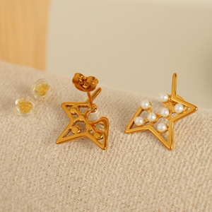 Ensemble de bijoux Star Pearl plaqué or, boucles d'oreilles et collier pour femme, à porter au quotidien - Product Image 2