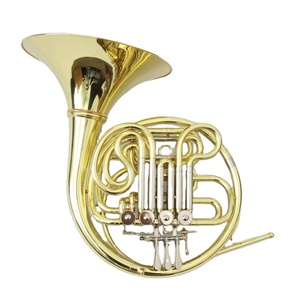 Trompa Francesa Profesional <span class=keywords><strong>de</strong></span> Alta Calidad en Oferta, Instrumento <span class=keywords><strong>de</strong></span> <span class=keywords><strong>Viento</strong></span> <span class=keywords><strong>de</strong></span> <span class=keywords><strong>Madera</strong></span> Barato, Lacado en Oro, <span class=keywords><strong>4</strong></span> Llaves, Campana Doble Separada, Tono F/Bb - Product Image 1