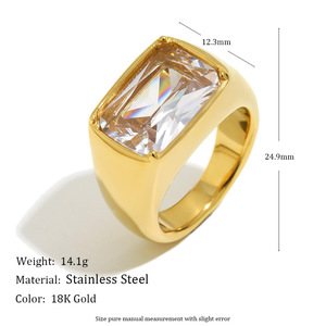 Stainless Steel 18K Gold Plated Mixed Shape Zircon <b>Ring</b> Bold Chunky <b>Statement</b> Finger <b>Ring</b> For Women Party Daily Trendy Jewelry - Product Image 4