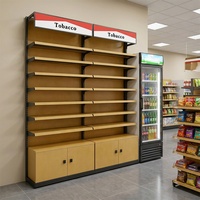 Étagère de présentation de tabac en bois grainé pour magasin de proximité, station-service, supermarché, présentoir à cigarettes avec finition chêne et étagères inclinées