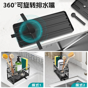 Égouttoir à vaisselle double couche en fer, détachable, avec brosse à vaisselle, support pour éponge et plateau, séchage rapide, multi-usages, anti-humidité - Product Image 4