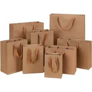 Luxury Famous Brand Gift Custom Your Own Logo Shopping Paper Kraft Paper Bag With Grosgrain Ribbon Handle