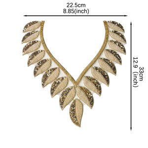 थोक सोने की कढ़ाई कॉलर एपलिक मेश सिलाई नेकलाइन कॉलर के साथ डिय सजावट परिधान सामान के लिए सेसिन बीड - Product Image 6