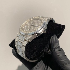 Montre automatique en acier inoxydable personnalisée, style hip-hop, entièrement sertie de diamants, testée au diamanttesteur - Product Image 1