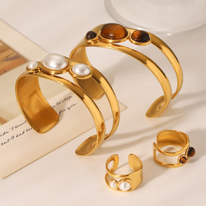 TD High Quality 18K Gold Plated Stainless Steel Open Cuff Bangle Tarnish Resistant Women's Fashion Statement Jewelry Wholesale - Product Image 6