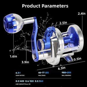 بكرة صيد من سبائك الألومنيوم المقاومة للتآكل، قوة سحب قصوى 25 كجم، بكرة صيد للقوارب بنسبة سرعة عالية 6.3:1، 9+2 كرات - Product Image 2