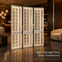Paravent de séparation en verre lumineux LED personnalisé avec cadre en acier inoxydable pour hall d'hôtel et bureau