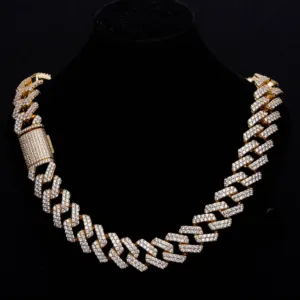 Hip Hop Jewelry Ice 925 Sterling Silver Large Heavy 24K Gold Cz Moissanite Cuban Link Chain For Rapper