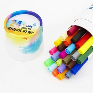 24pcs/set Dual Tip Watercolor <b>Brush</b> Pen 24 Colors Plastic Art Painting Markers Set with Custom Logo for Drawing - Product Image 4
