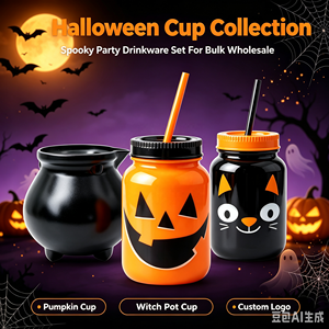 Tazón de Plástico con Forma de Calabaza para Aperitivos, 24oz 720ml, con Pajita y Tapa, Reutilizable, para Fiestas de Halloween, Eventos, con Logotipo Personalizado, Venta al Por Mayor - Product Image 4