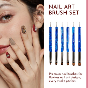Lot de 6 pinceaux à ongles professionnels à motif flamme bleue, personnalisables, en nylon, double tête, liner et pointe ovale, pour salon de manucure - Product Image 5