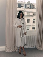 Personnalisé Oem Haute Qualité Dames Col Rabattu Manches Longues Bouton Up Ligne Détails Maxi Longue Chemise Robe pour Femmes