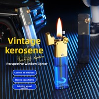 Briquet en métal transparent pour huile et kérosène, fin, portable, rétro, cadeau, magnifique et coupe-vent, durable