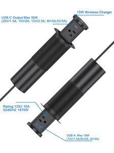 Multiprise industrielle escamotable avec chargeur sans fil 15W, 2 ports USB, protection <span class=keywords><strong>de</strong></span> sécurité, construction en plastique - Product Image 5