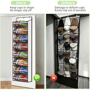 8 Tier Over The Door Hat Rack For Baseball Caps Holds Up To 120 Caps Large Capacity Hanging Storage Organizer <b>White</b> - Product Image 3