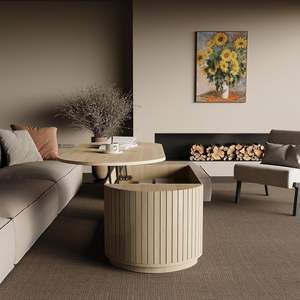 <span class=keywords><strong>Table</strong></span> <span class=keywords><strong>basse</strong></span> ovale avec plateau relevable, rangement dissimulé et panneaux latéraux cannelés - Product Image 6