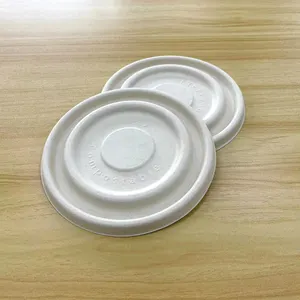 100% 생분해 성 일회용 플라스틱 종이 흰색 Bagasse 그릇 종이 뚜껑 커버 뜨거운 수프 그릇