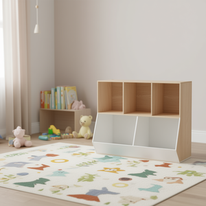 Organiseur de rangement pour jouets d'enfants, 5 cubes, bois naturel blanc, rectangulaire, avec kit anti-basculement pour l'organisation de la chambre d'enfant - Product Image 2