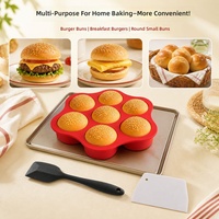 MIXWARES Ensemble de moules à hamburgers en silicone écologiques à 7 cavités, résistant aux hautes températures, antiadhésif, pour pain/gâteau, avec spatule