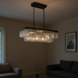 Lámpara de Techo Moderna Industrial de Cristal Rectangular, Hierro Negro, E12 LED, Grande, para Sala de Estar, Ajustable - Product Image 2