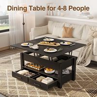 Table basse convertible en bois noir avec compartiment caché, multifonctionnelle pour salle à manger, salon et bureau à domicile