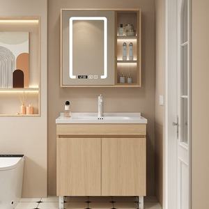 Mueble de Baño Inteligente Independiente con Gabinete en Tono Madera y Lavabo de Cerámica Integrado - Product Image 5