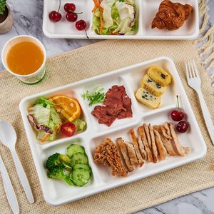 Barquettes alimentaires en fibre de bagasse naturelle à 5 compartiments, assiettes biodégradables divisées pour le déjeuner scolaire - Product Image 2