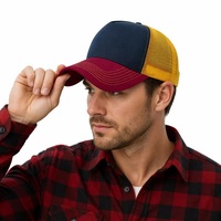 Casquette Trucker Personnalisée 5 Panneaux, Dos en Maille Trois Tons, Chapeau Snapback OEM, Streetwear Urbain, Faible MOQ