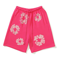 Shorts de sport pour hommes en coton pur 100% épais, style streetwear décontracté, avec procédé de marquage à chaud par transfert de cristaux, vente en gros