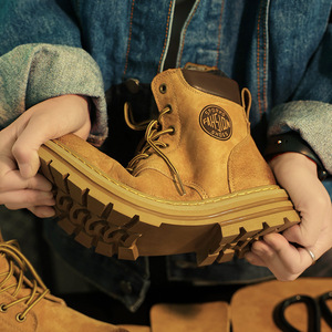 <span class=keywords><strong>Bottes</strong></span> décontractées pour femmes, taille 40-45, en cuir de porc jaune, à lacets, mi-mollet, semelle épaisse, rehaussantes, collection automne - Product Image 2