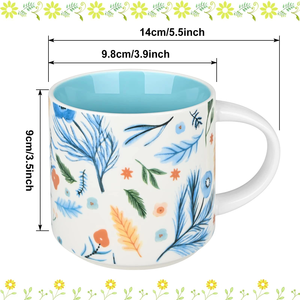 Tazas de Cerámica Coloridas de 12 oz con Diseño Floral Esmaltado en el Interior, Tazas de Porcelana para Café, Té, Agua, Leche, Uso Diario para el Hogar, Oficina, Hotel - Product Image 2