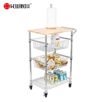 Chariot de cuisine multifonctionnel en fil d'acier à 4 niveaux avec panier coulissant, homologué NSF