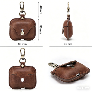 Funda de Cuero Crazy Horse para <span class=keywords><strong>AirPods</strong></span> Pro 1/2/3, Funda Protectora para Auriculares Inalámbricos con Puerto de Carga e Indicador LED CF1108 - Product Image 2