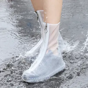 Rain shoe cover rain belt zipper wear-resistant thick soled rain boots in the high tube out convenient antifouling slipper cover