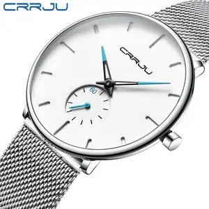 Nieuwe Crrju 2150 Aanpassen Logo Eenvoudig Gepersonaliseerd Ontwerp Mannen Horloges Rvs Polshorloges Waterdicht Quartz Horloge