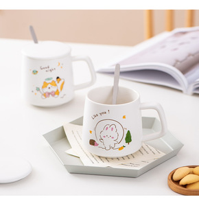 Niedliche Cartoon-Keramiktasse mit Deckel Haushalts-Milch-Kaffeetasse Büro-Trinkbecher Kreative Geschenke - Product Image 2