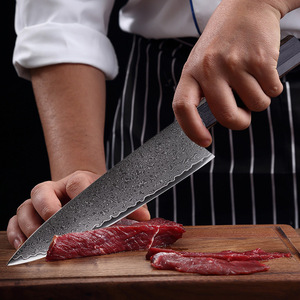 Couteau Kiritsuke Premium 8 pouces, lame en acier Damas, manche ergonomique noir, couteau de cuisine tranchant, idéal pour un cadeau de fête ou de nouvel an. - Product Image 3