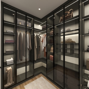 Meilleure vente Armoire murale de chambre à coucher de luxe au design personnalisé Armoire à portes en verre garde-robe de plain-pied - Product Image 6